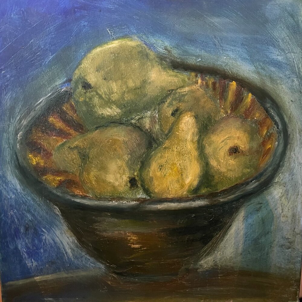 Pears in a bowl.  Oil Painting